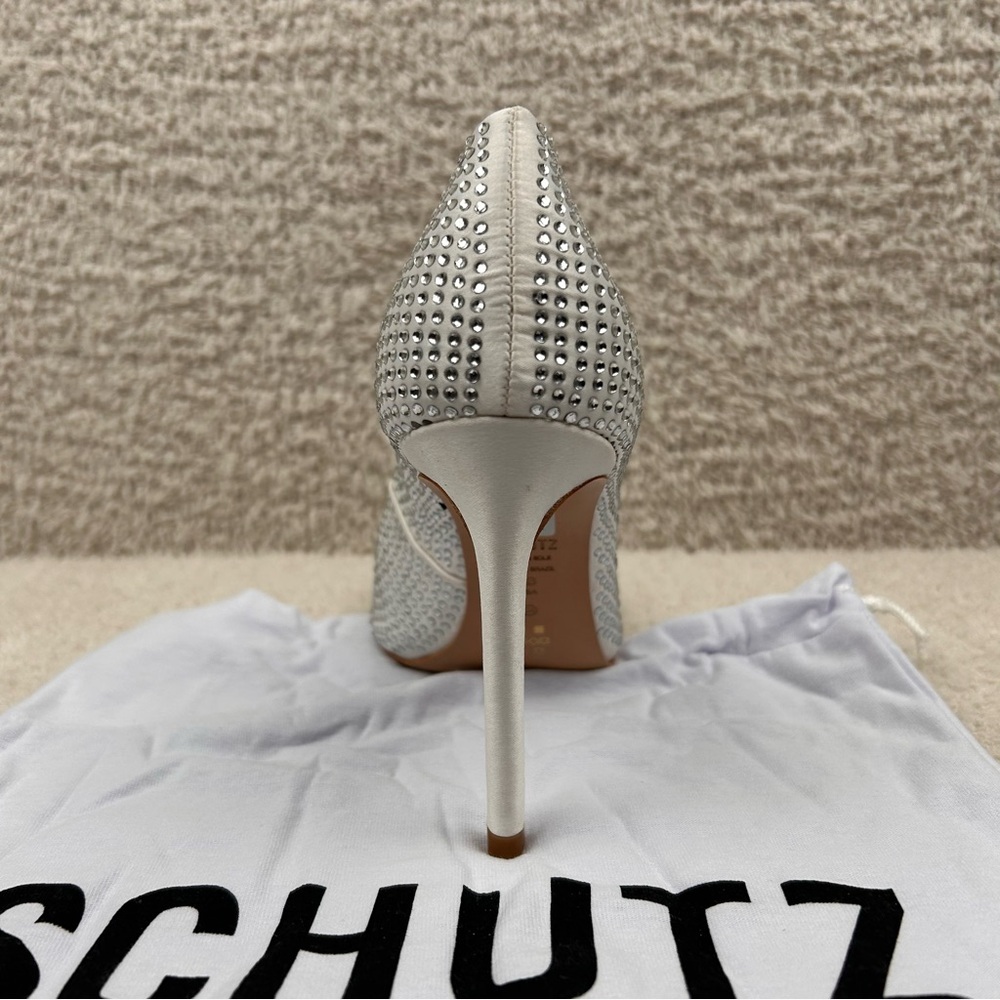 Schutz Heels Womens 7B Lou Crystal White Rhinestones Pointed Toe Bridal Pumps - Picture 4 of 8